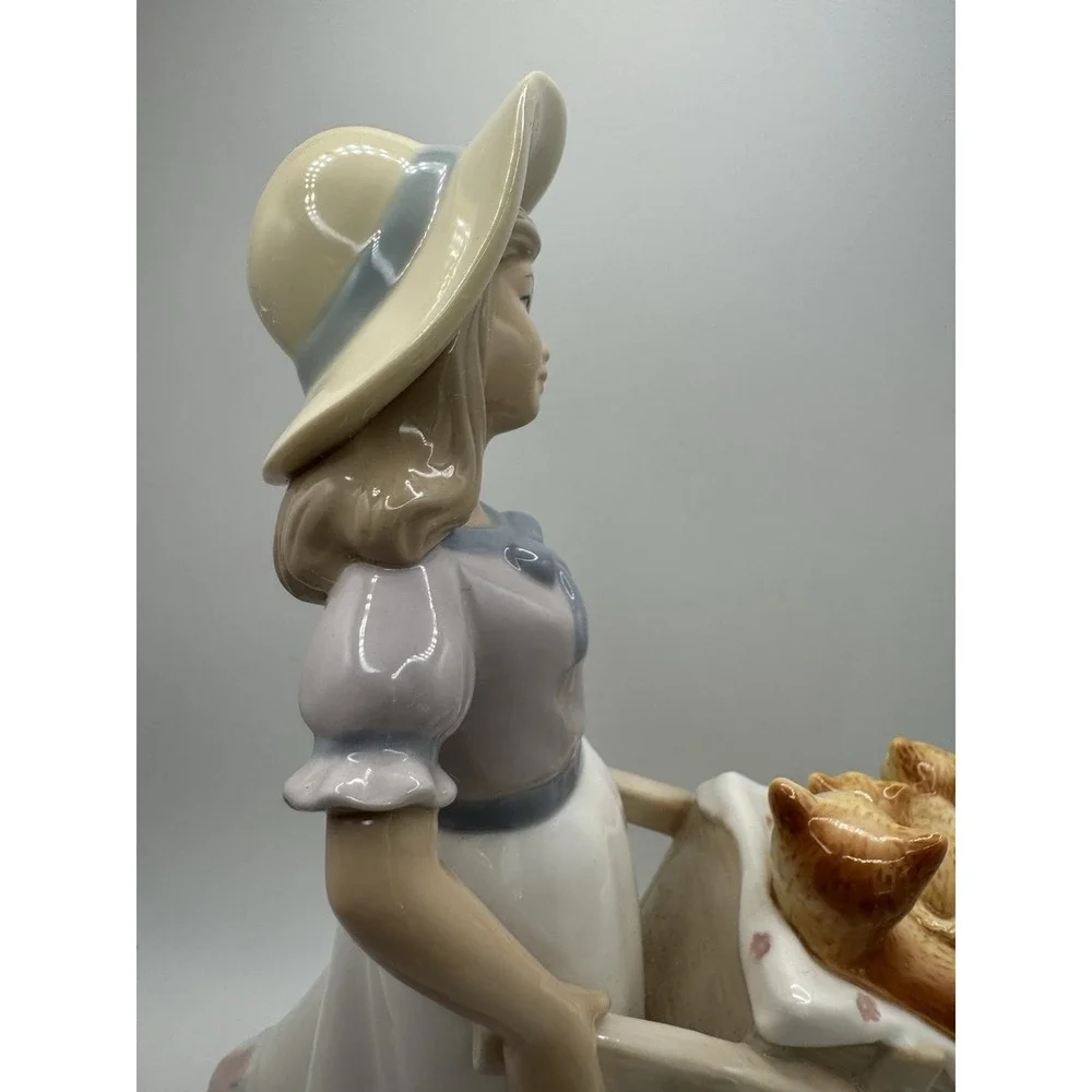 Porcelain Young Woman Girl Wheel Barrel of Kittens Cats 9